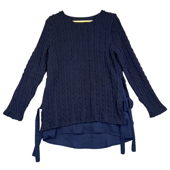 Suzanne Betro Sweater Size Small Navy Cable Knit Layered Tunic Preppy NEW - Picture 1 of 11